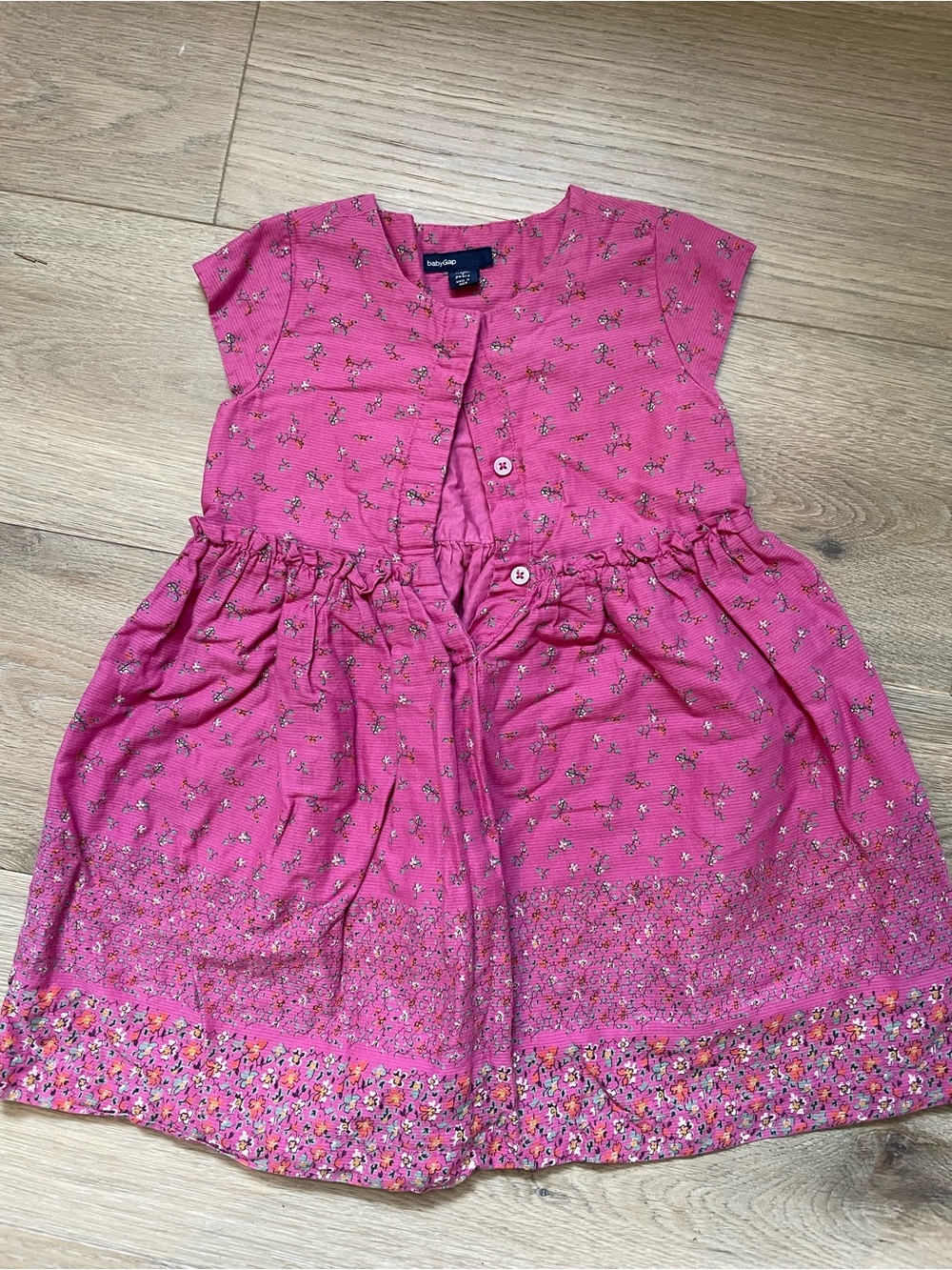 GAP Bright Pink Floral Button-Front Cotton Dress